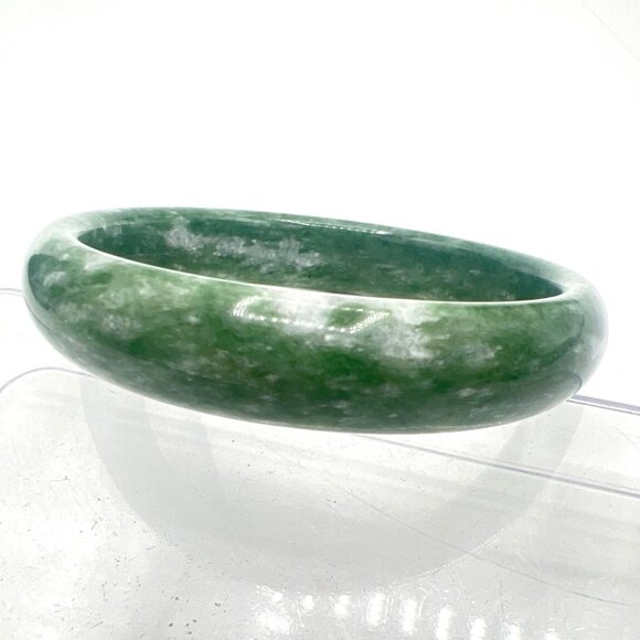 Vtg Unisex Bangle Bracelet Hololith Natural Serpentine Stone Green White Marbled - Picture 8 of 8